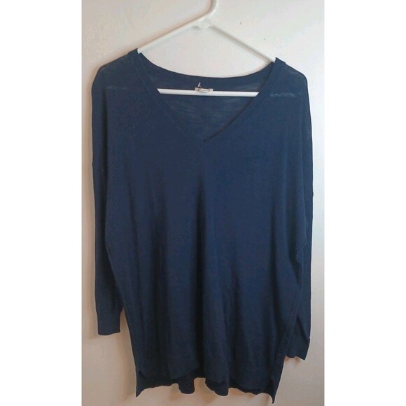 J. Crew V Neck Sweater XL Blue 3/4 Sleeve Pullover Preppy Minimalist Coastal - Picture 1 of 8